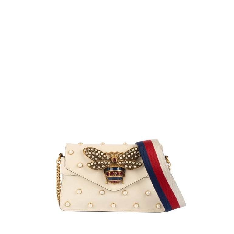 Gucci Off White Broadway Pearly Bee Shoulder Bag