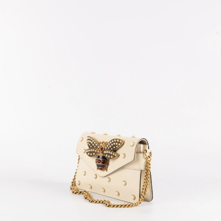 Gucci Off White Broadway Pearly Bee Shoulder Bag