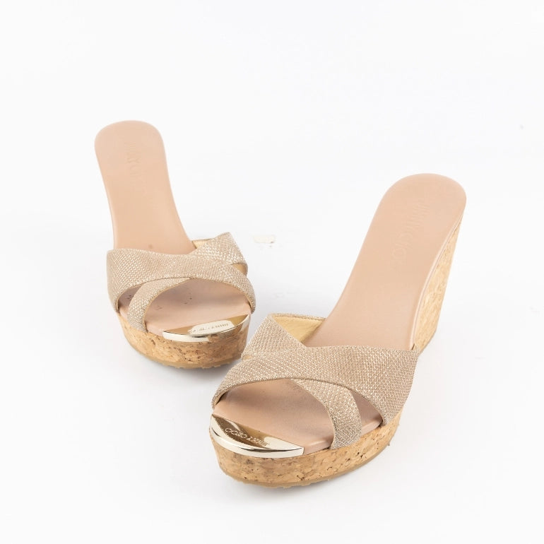 Jimmy Choo Beige Leather Cork Wedges