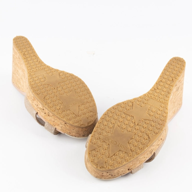 Jimmy Choo Beige Leather Cork Wedges