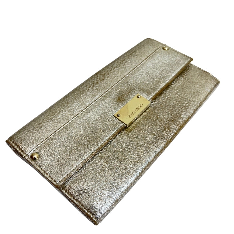 Jimmy Choo Metallic Gold Leather and Glitter Reese Clutch