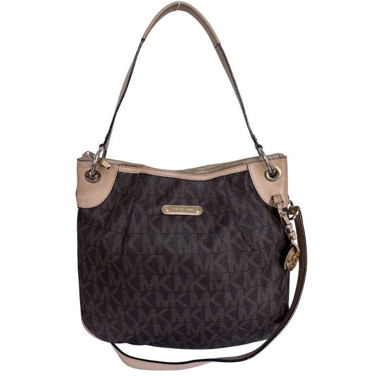 Michael Kors Jet Set Signature Leather Trim Hobo Bag