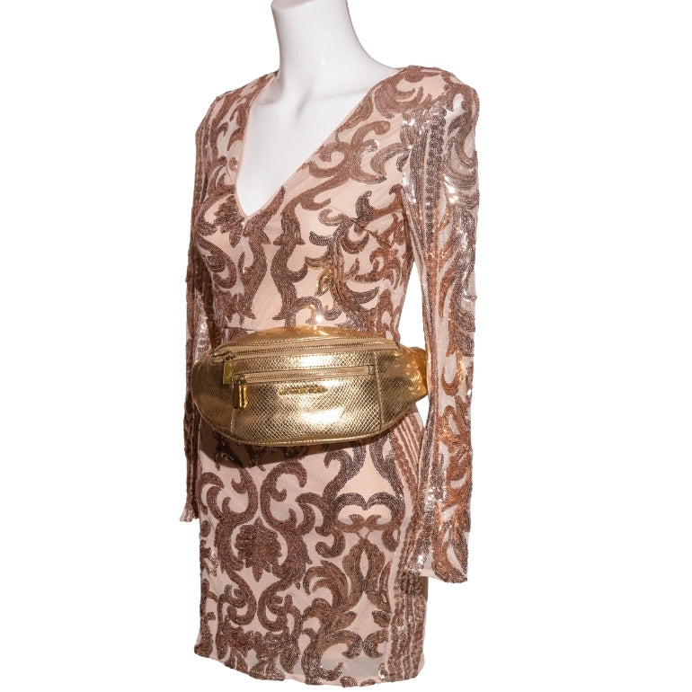 Michael Kors Metallic Snake-Embossed Leather Belt Bag