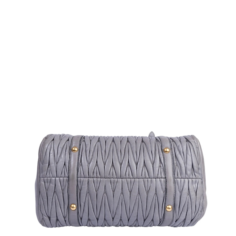 Miu Miu Grey Gathered Leather To Zip Tote