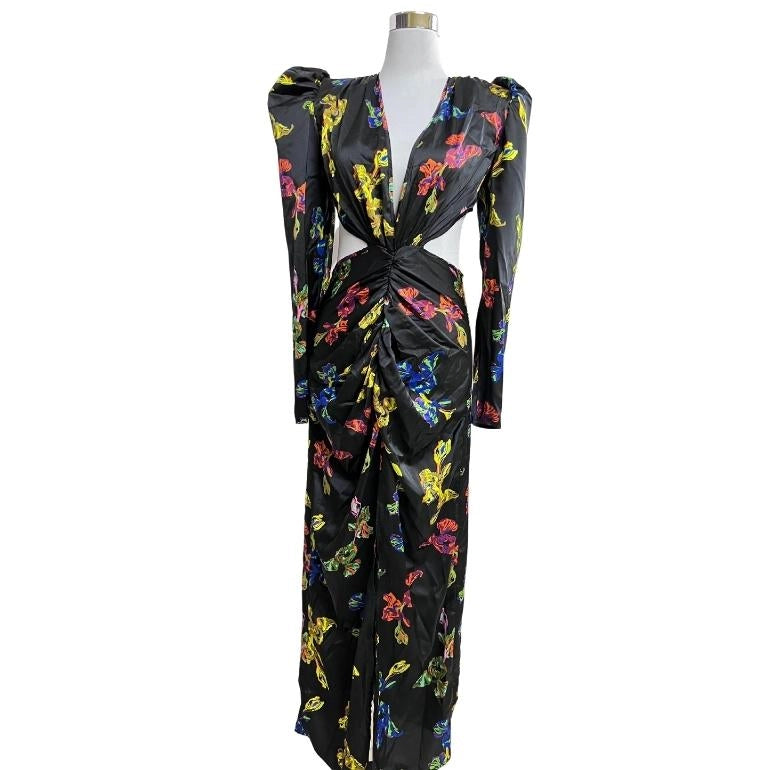 Nasty Gal Plunging Floral Print Cut Out Maxi Dress