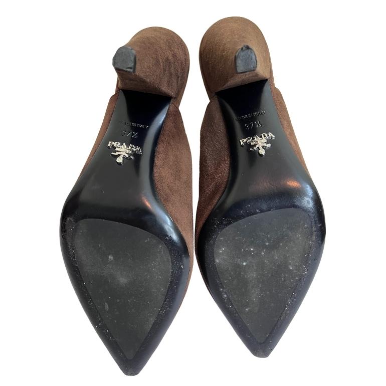 Prada V-Cut Suede Mule Sandals