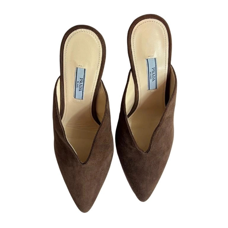 Prada V-Cut Suede Mule Sandals