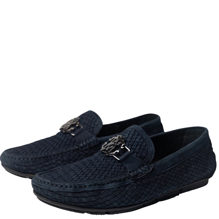 Roberto Cavalli Mirror Snake Logo Woven Loafers