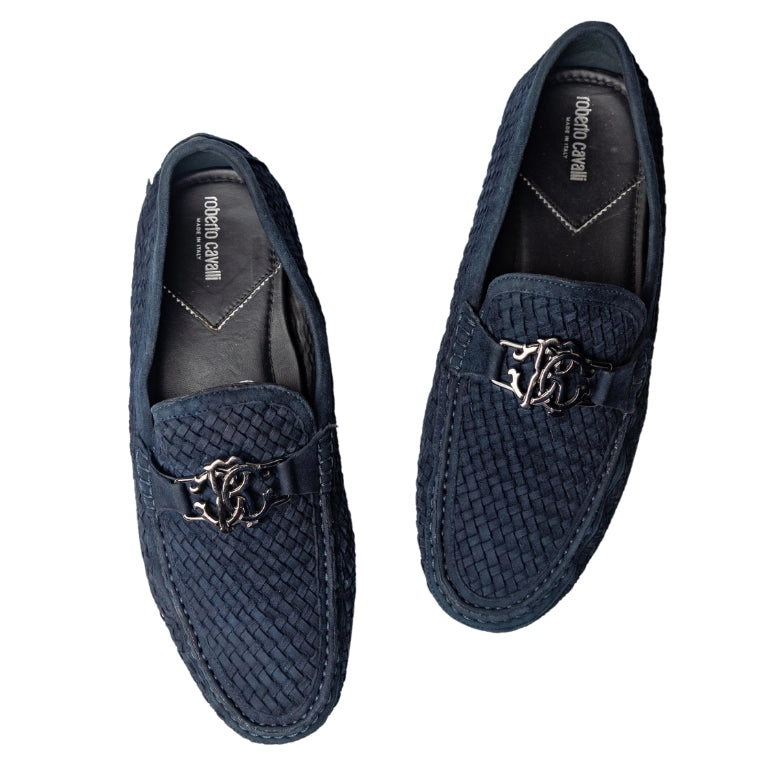 Roberto Cavalli Mirror Snake Logo Woven Loafers