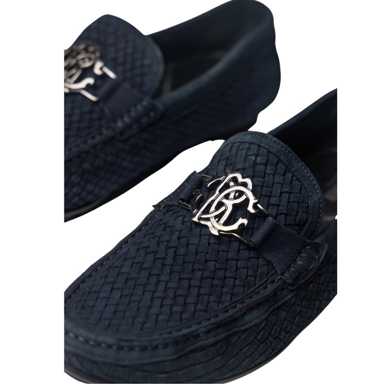 Roberto Cavalli Mirror Snake Logo Woven Loafers