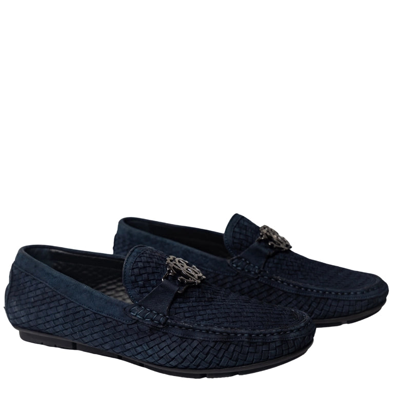 Roberto Cavalli Mirror Snake Logo Woven Loafers