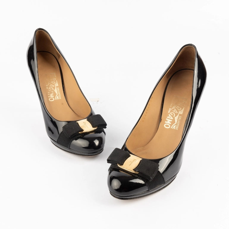 Salvatore Ferragamo Patent Leather Vara Bow Pumps