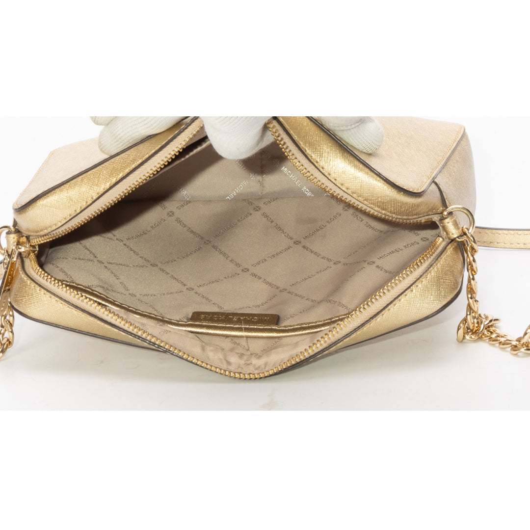 Michael Kors Gold Saffiano Leather Jet Set Camera Crossbody Bag