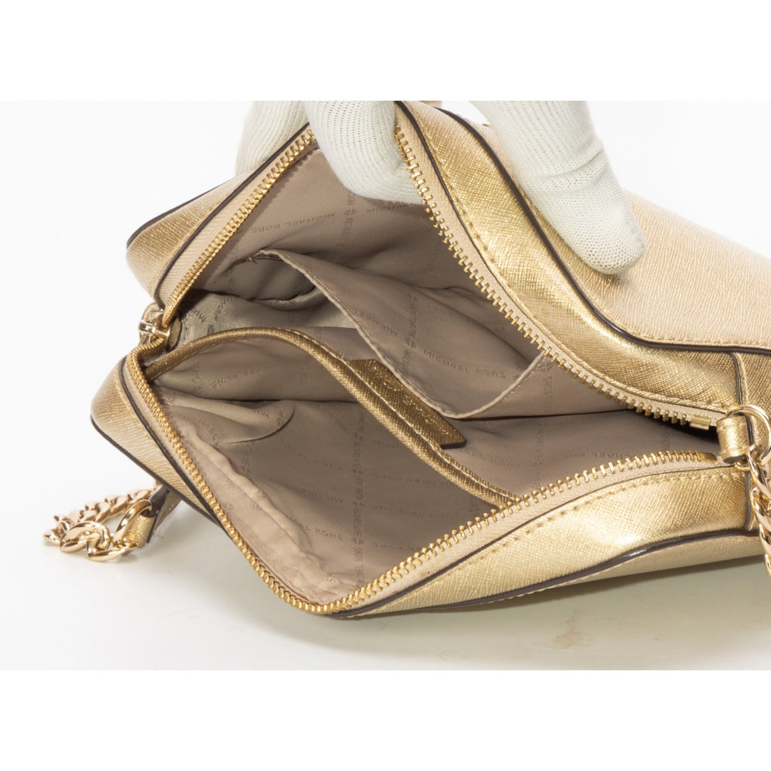 Michael Kors Gold Saffiano Leather Jet Set Camera Crossbody Bag
