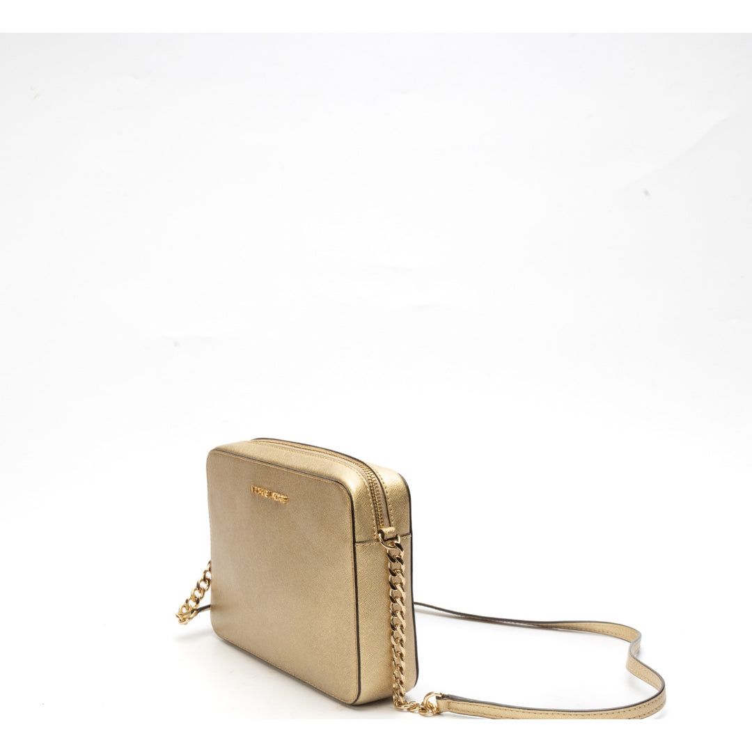 Michael Kors Gold Saffiano Leather Jet Set Camera Crossbody Bag