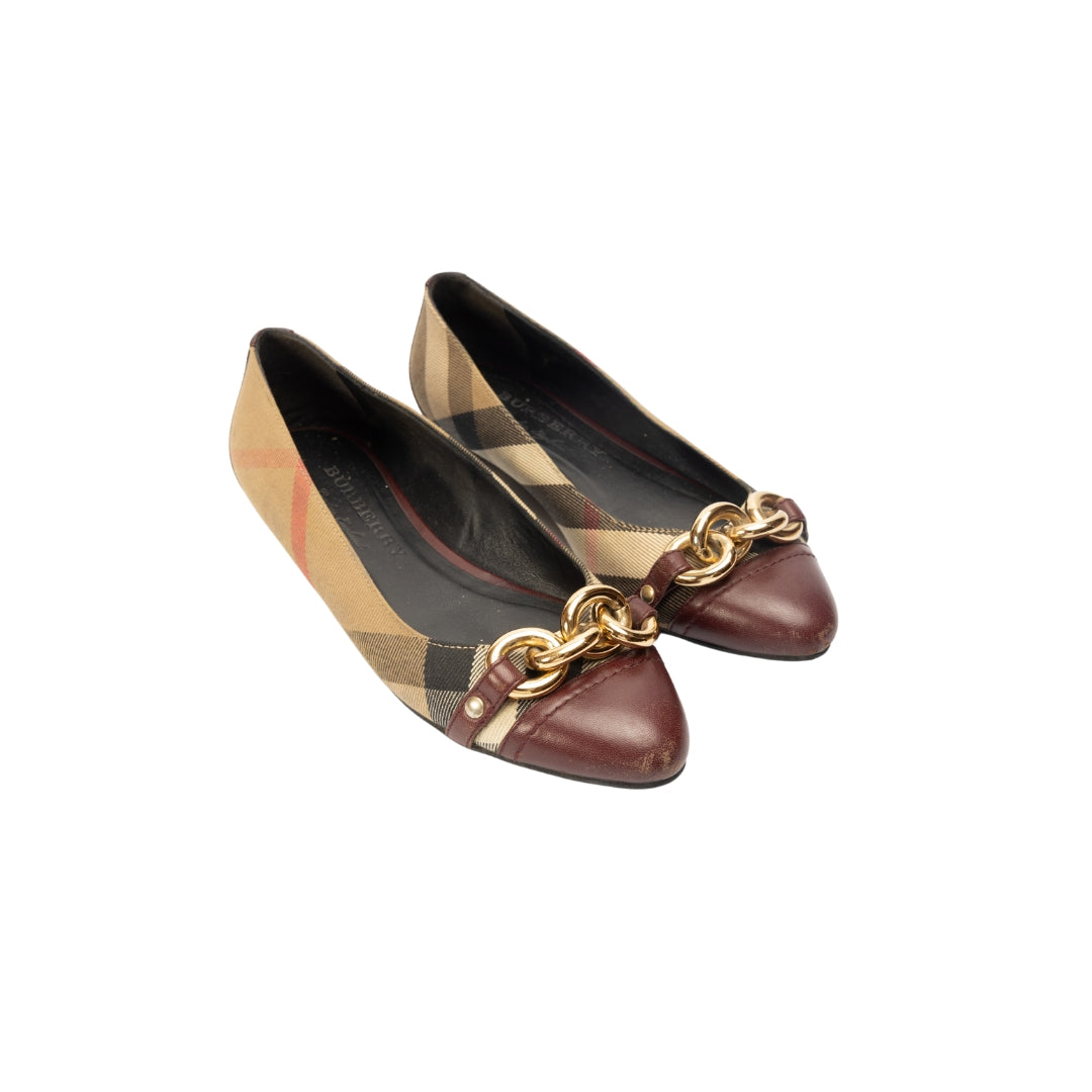 Burberry Nova Brown Buckle Ballet Flats