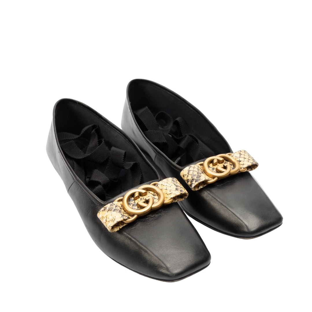Gucci GG Evi Leather Ballet Flats