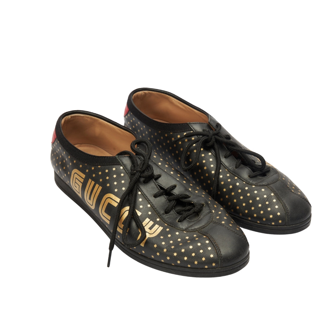 Gucci Black Star Print Leather Guccy Falacer Sneakers