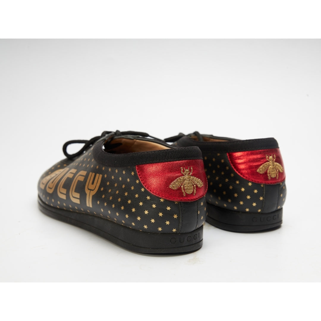 Gucci Black Star Print Leather Guccy Falacer Sneakers