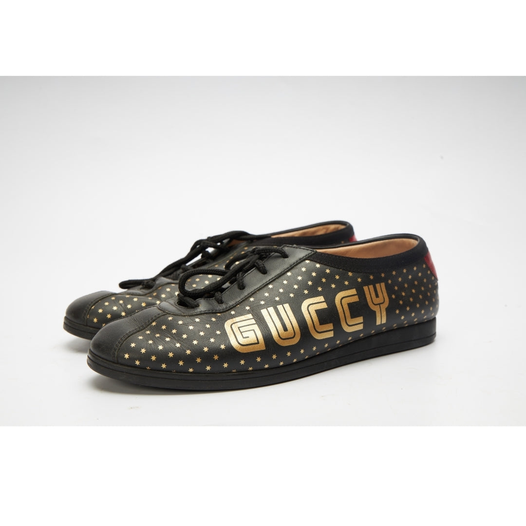 Gucci Black Star Print Leather Guccy Falacer Sneakers