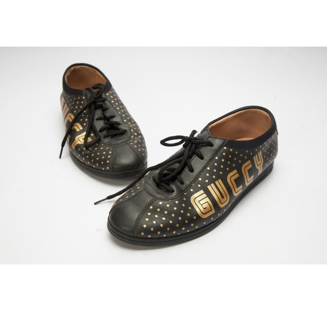 Gucci Black Star Print Leather Guccy Falacer Sneakers