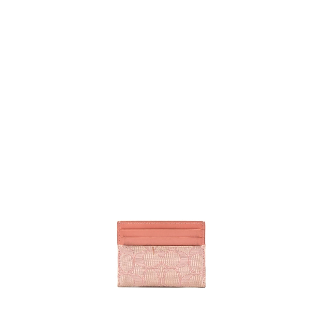 Coach Pink Small Signature Jacquard Flat Card Case