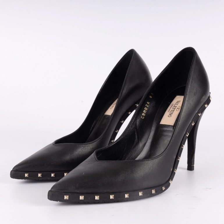 Valentino Black Leather Rockstud Soul Pumps