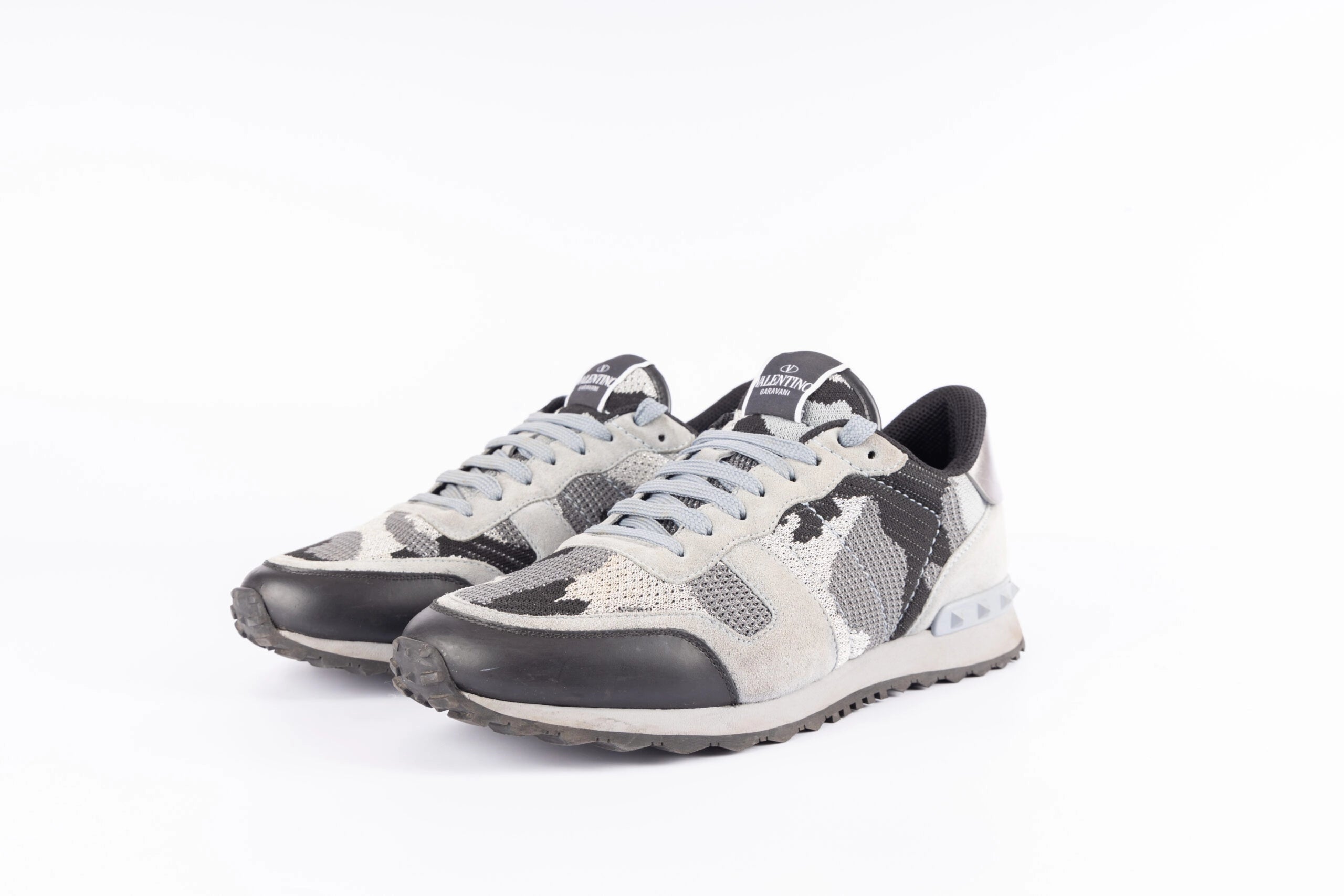 Valentino Garavani Grey Mesh Camouflage Rockrunner Sneakers