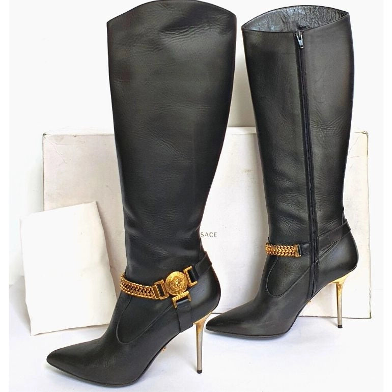 Versace Medusa Knee High Boots