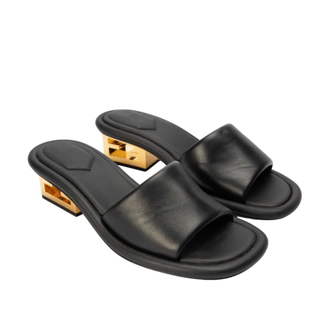 Fendi Black Leather Baguette Mules