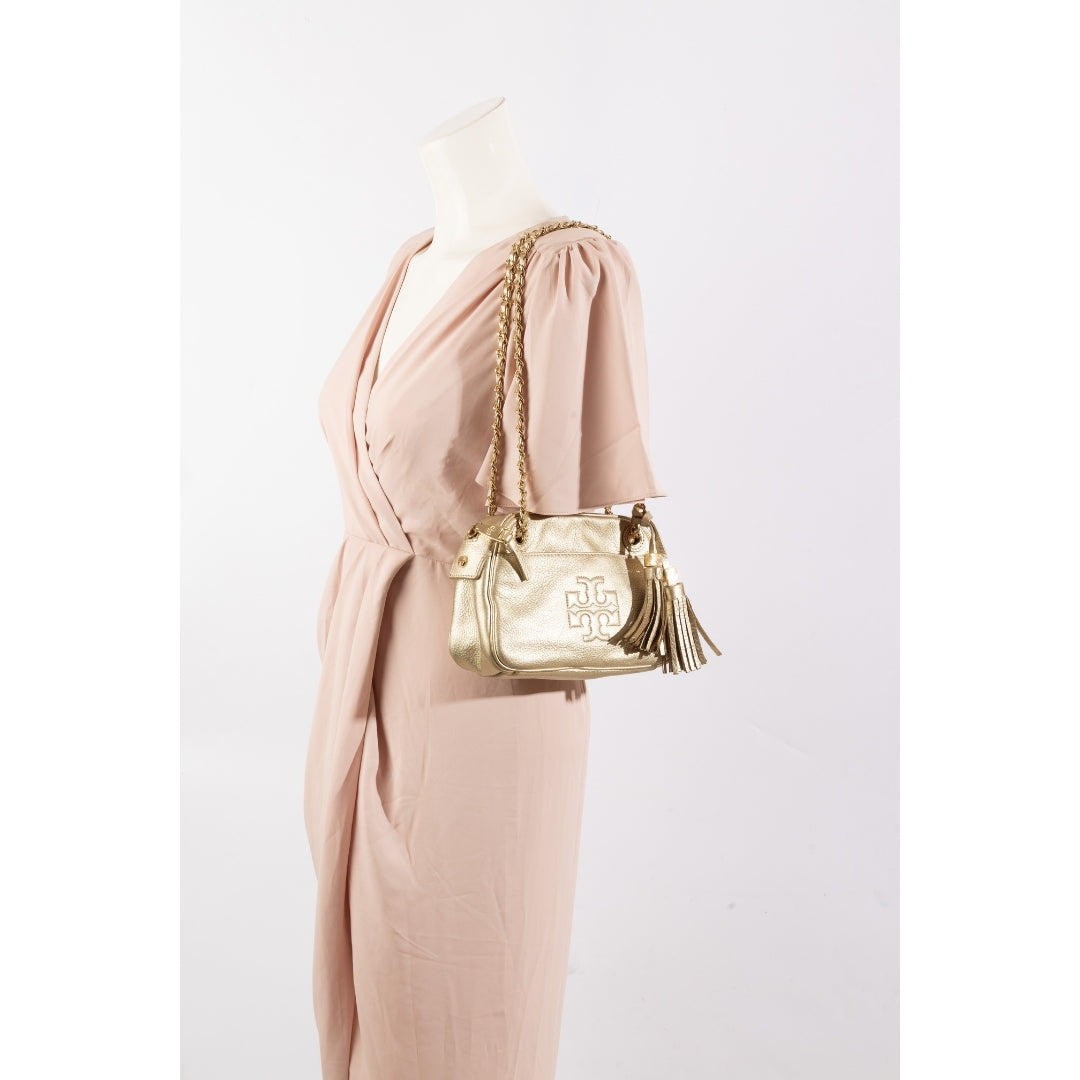 Tory Burch Metallic Gold Leather Thea Chain Crossbody Bag