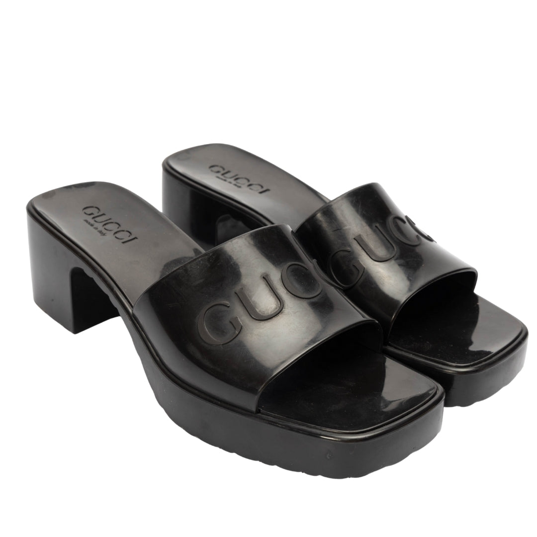Gucci Black Block Heel Sandals