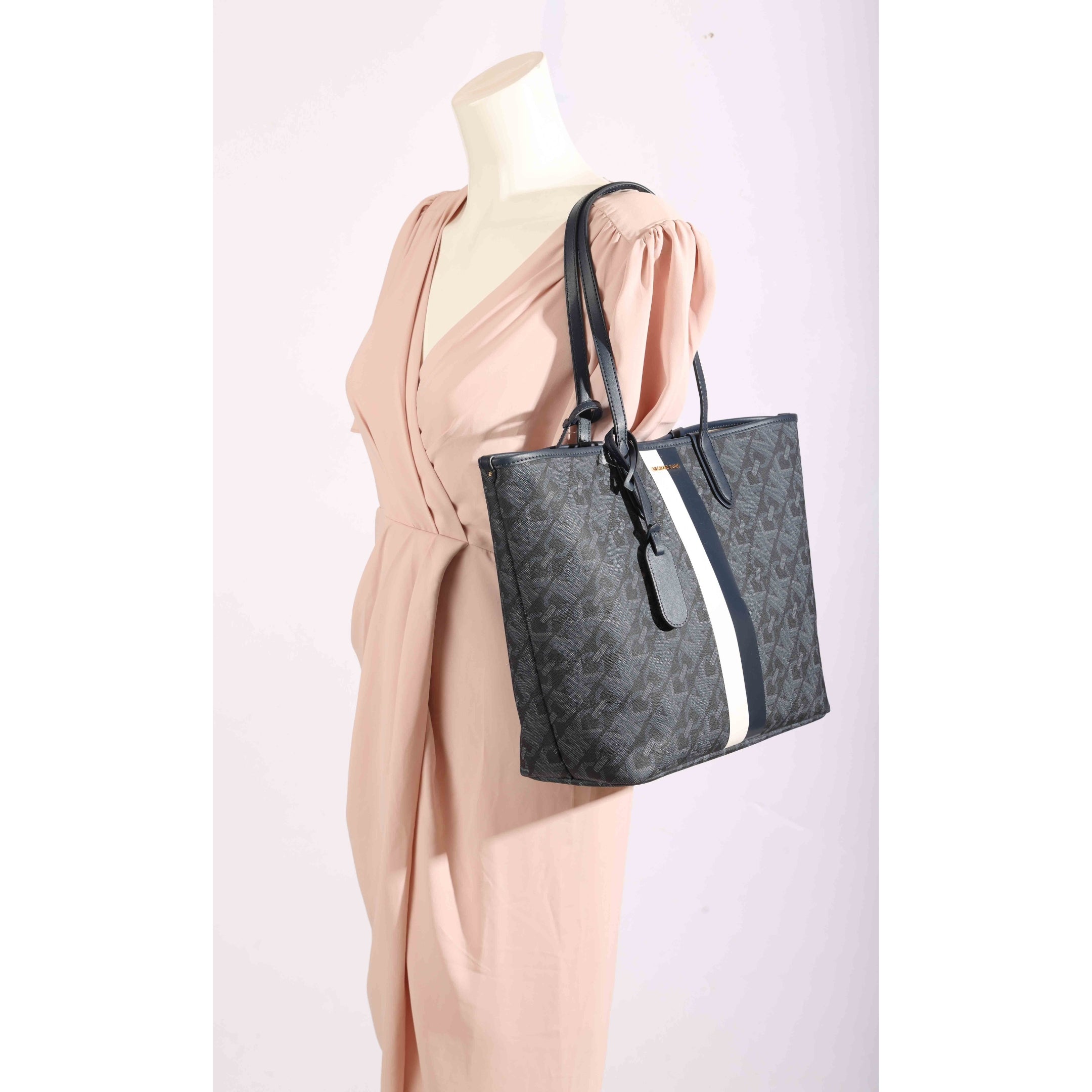 Michael Kors Navy Eliza Empire Logo Stripe Tote