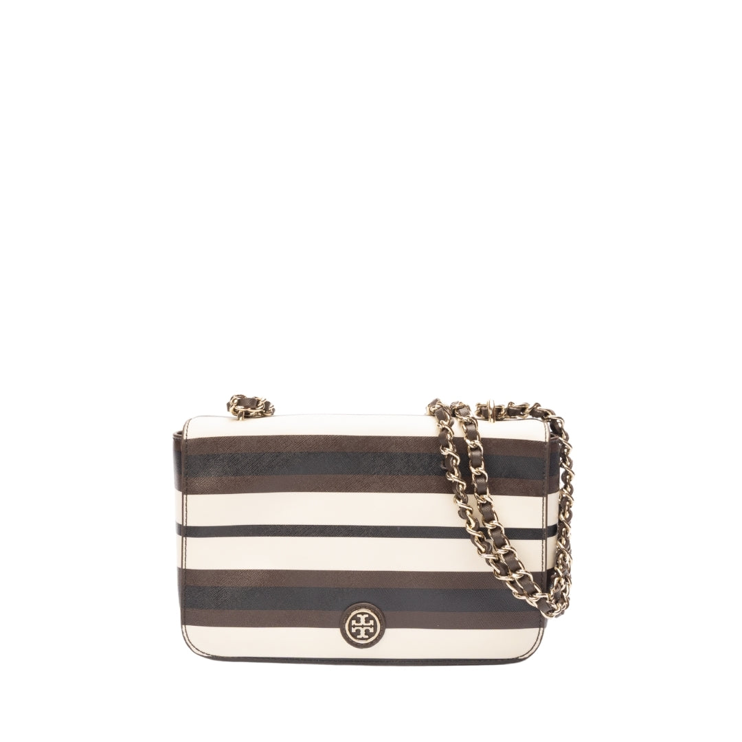 Tory Burch Striped Chain Linked Crossbody Bag