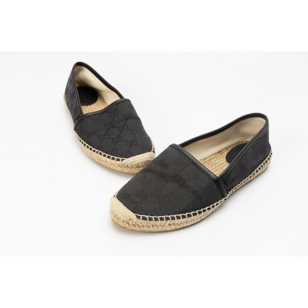 Gucci Black GG Canvas and Leather Espadrille