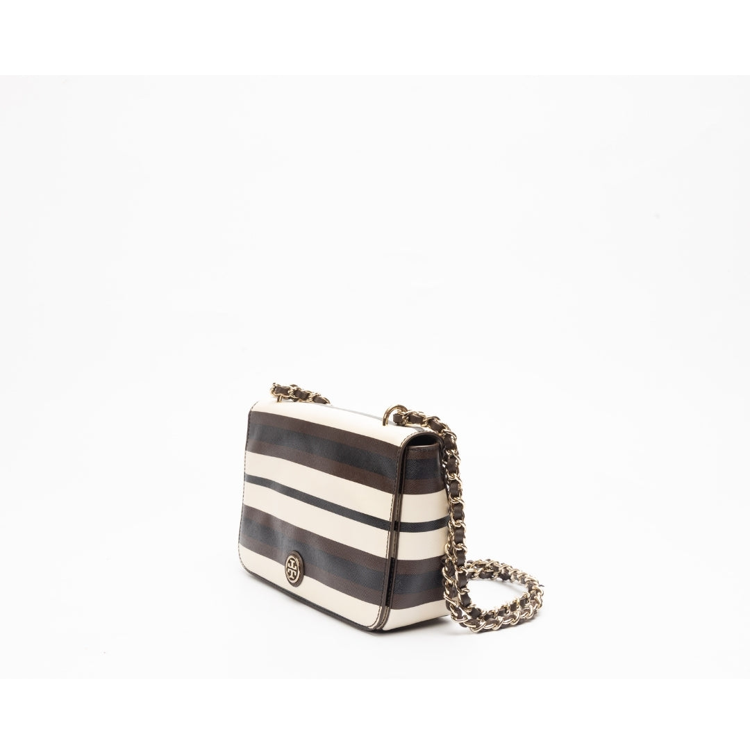 Tory Burch Striped Chain Linked Crossbody Bag