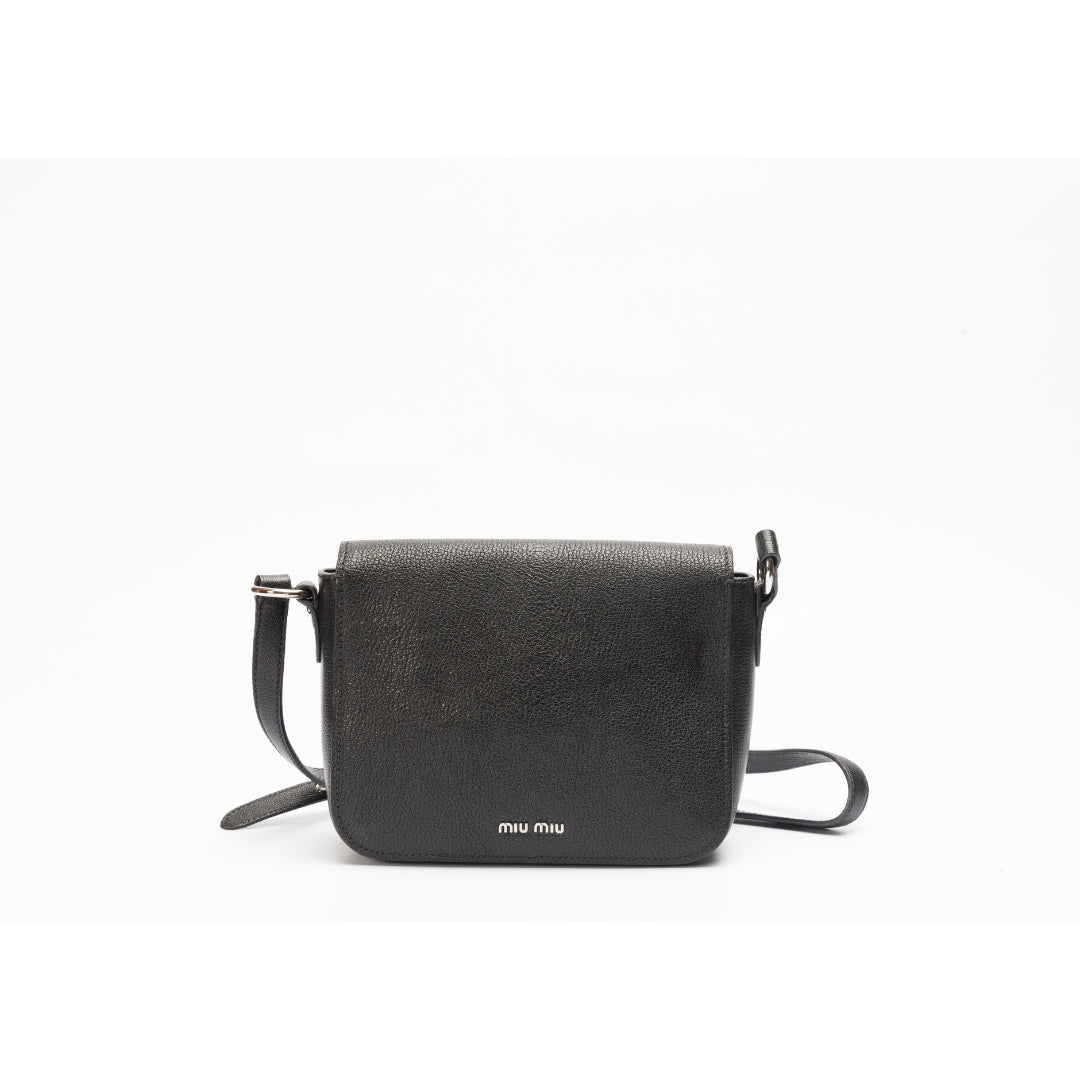 Miu Miu Black Leather Pushlock Flap Crossbody Bag
