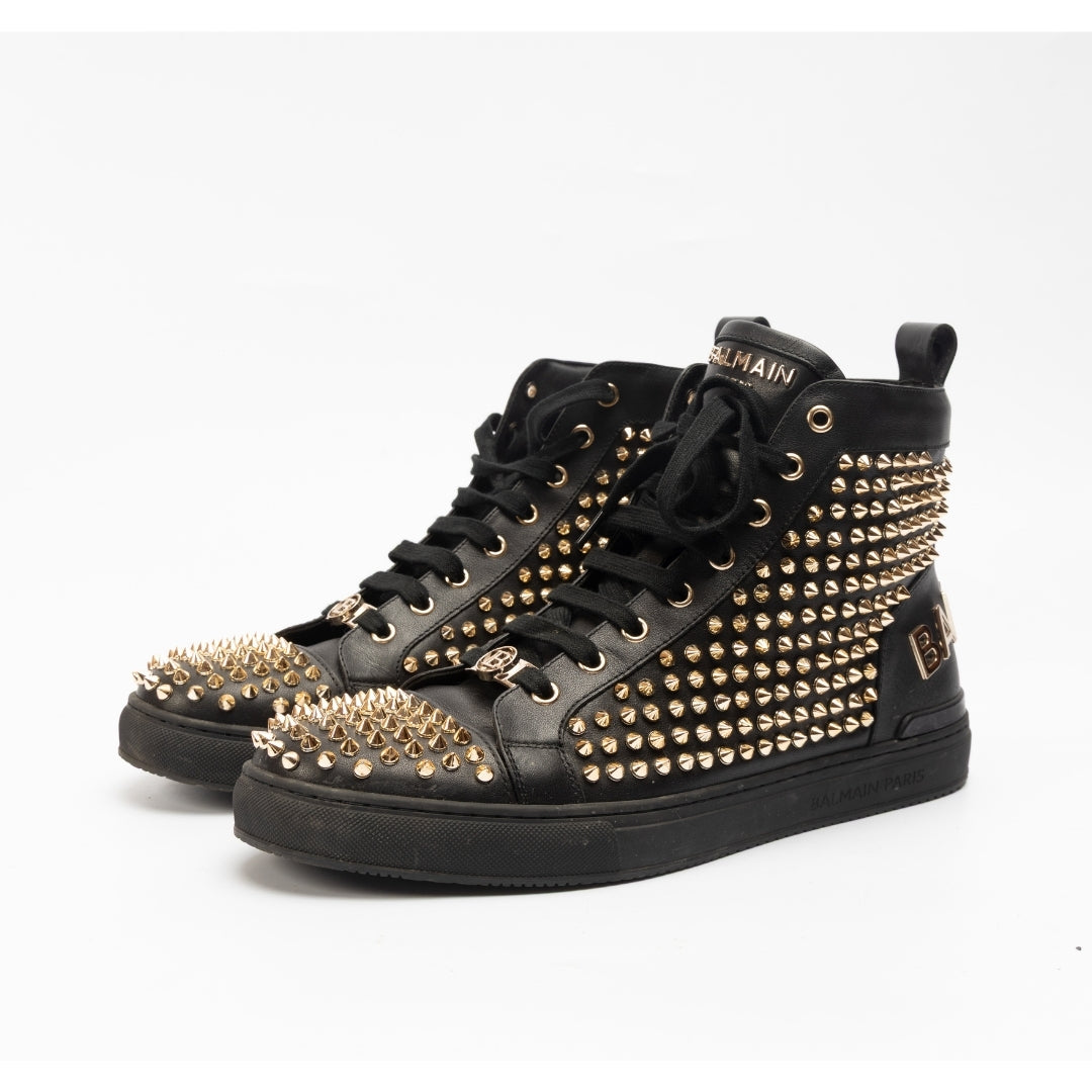 Balmain Leather Studded Accents Sneakers