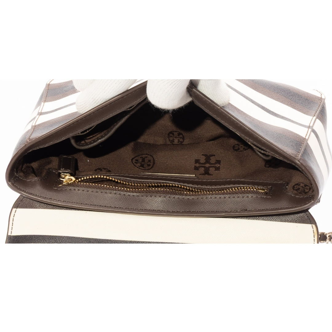 Tory Burch Striped Chain Linked Crossbody Bag