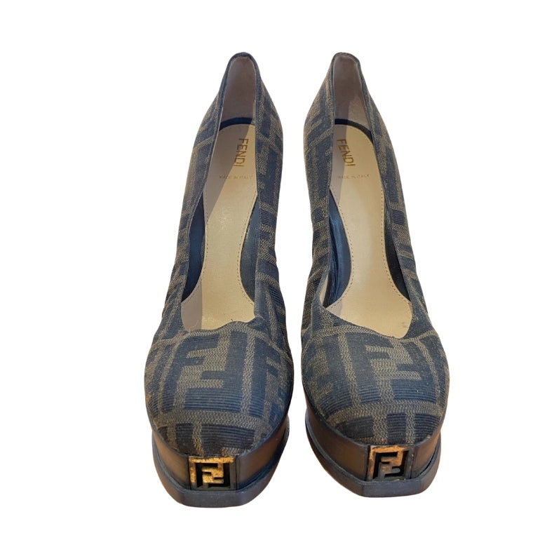 Fendi Decollete’ Zucca Jacquard Platform Heels