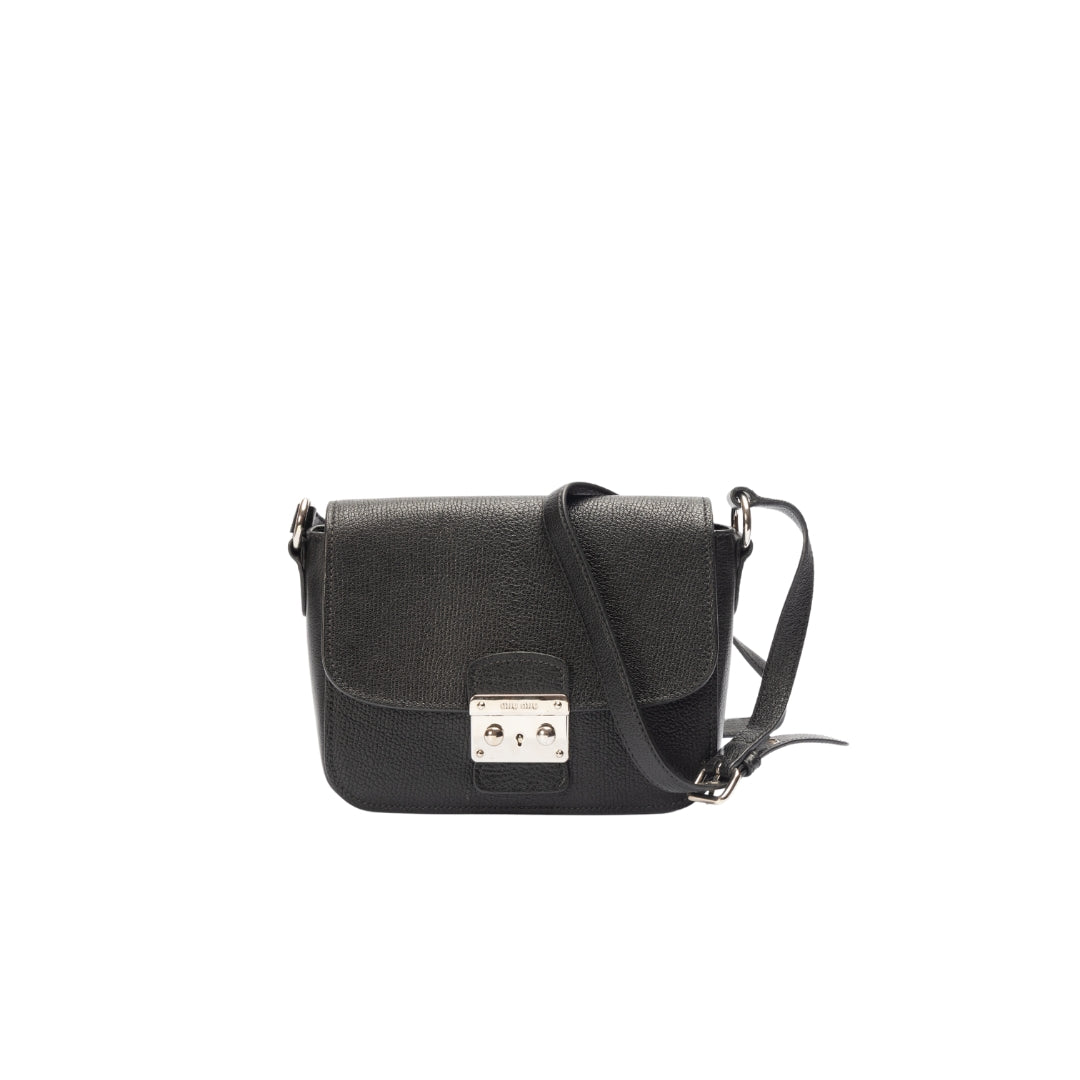Miu Miu Black Leather Pushlock Flap Crossbody Bag