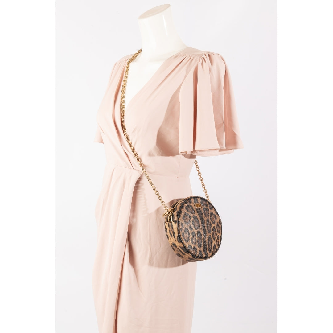 Dolce & Gabbana Leopard Print Coated Canvas Round Crossbody Bag