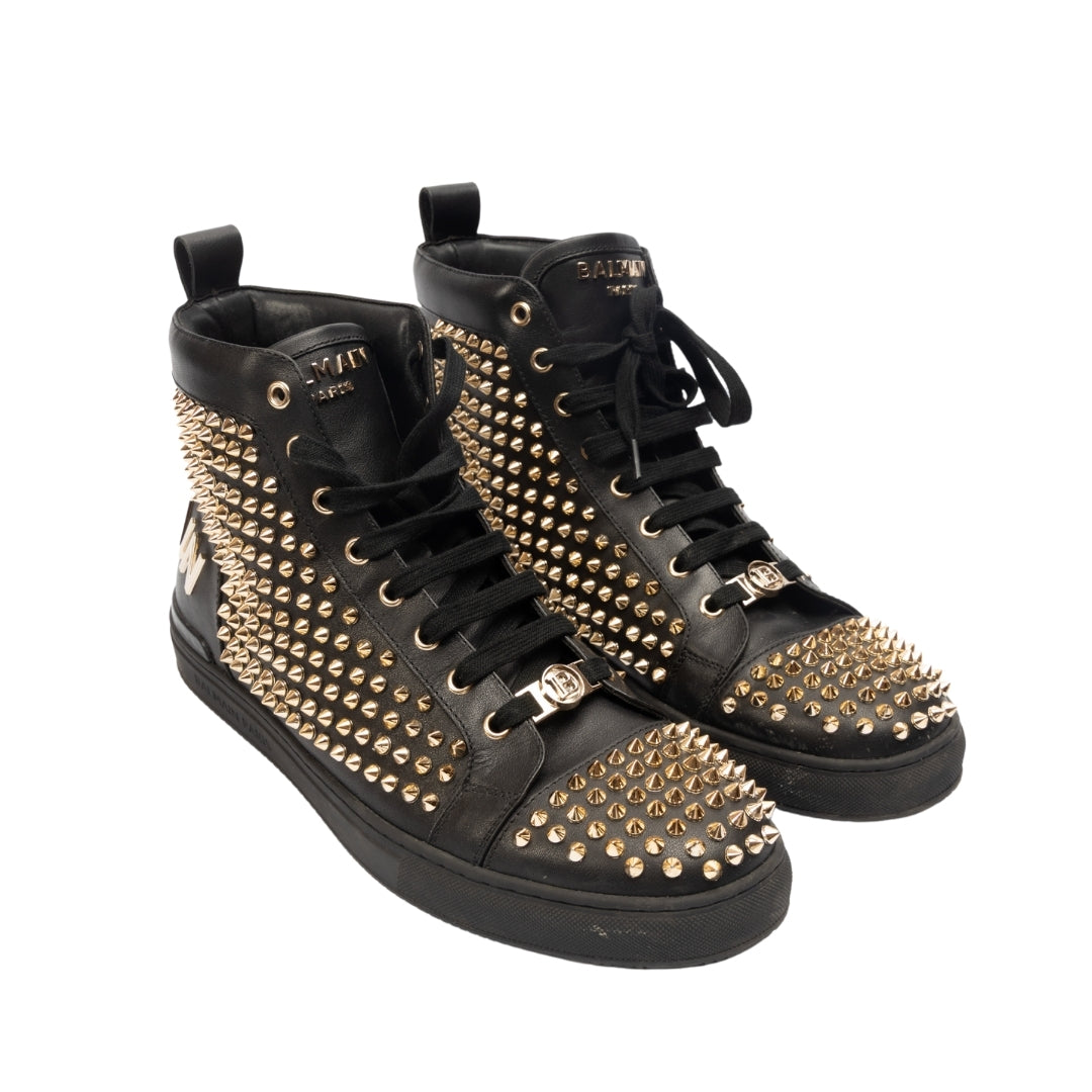 Balmain Leather Studded Accents Sneakers