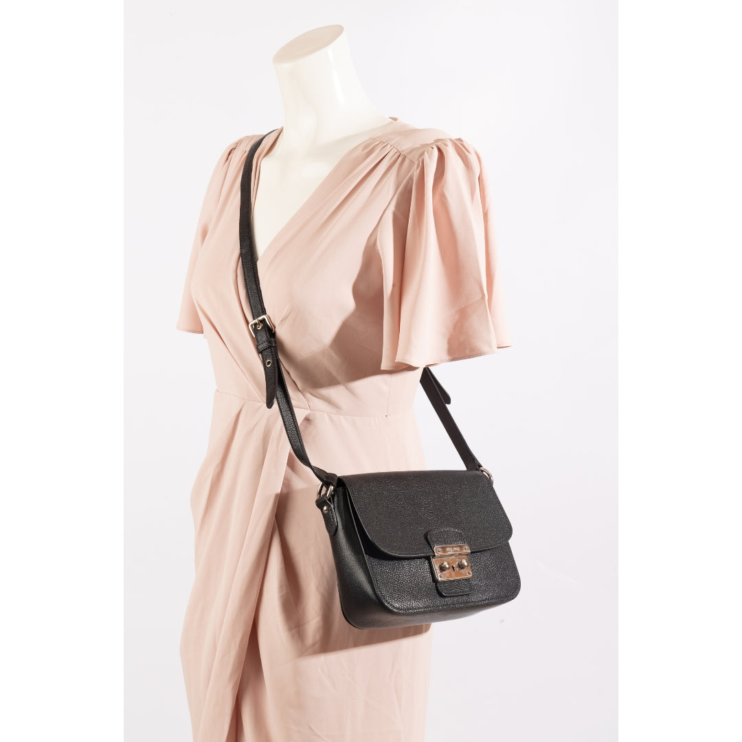 Miu Miu Black Leather Pushlock Flap Crossbody Bag