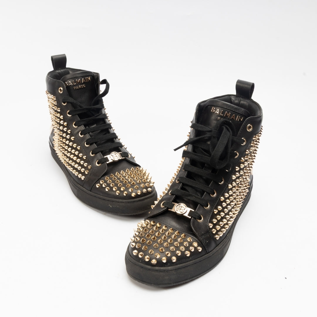 Balmain Leather Studded Accents Sneakers
