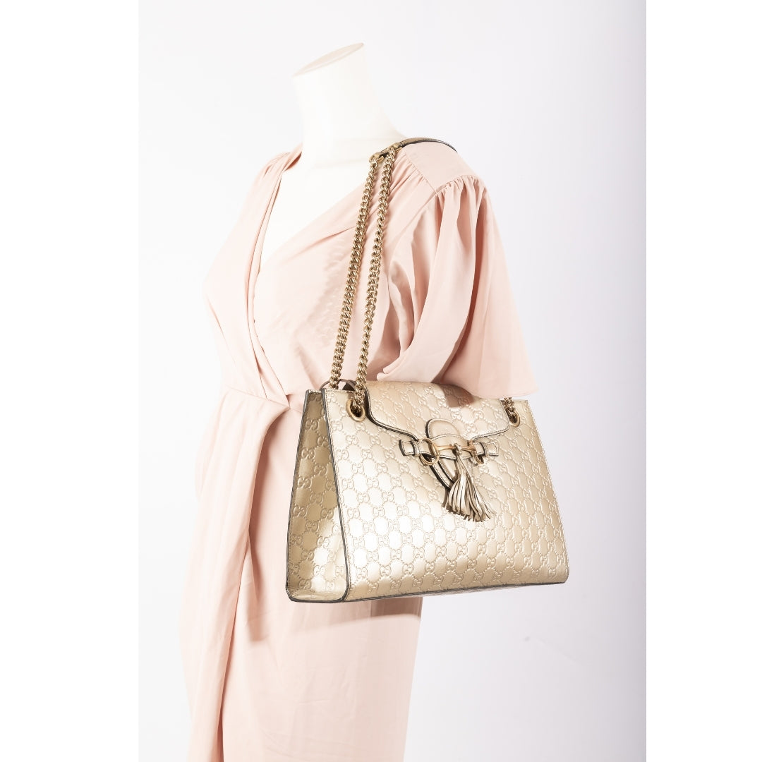 Gucci Guccissima Metallic Gold Emily Large Shoulder Bag