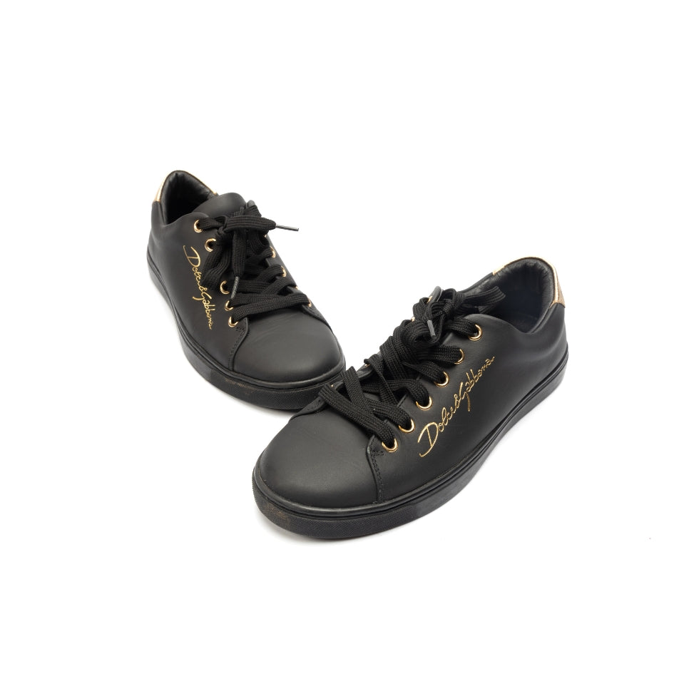 Dolce & Gabbana Black Leather Portofino Low Top Sneakers