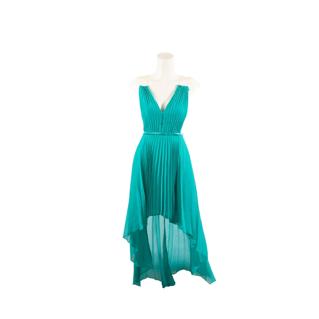 Bebe Teal Pleated High Low Dress