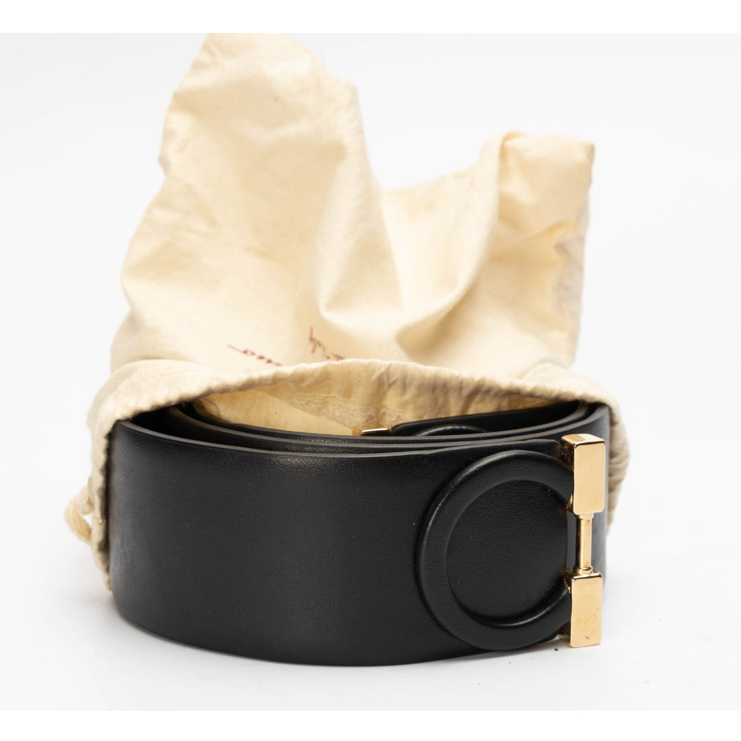 Salvatore Ferragamo Black Leather Gancini Buckle Belt