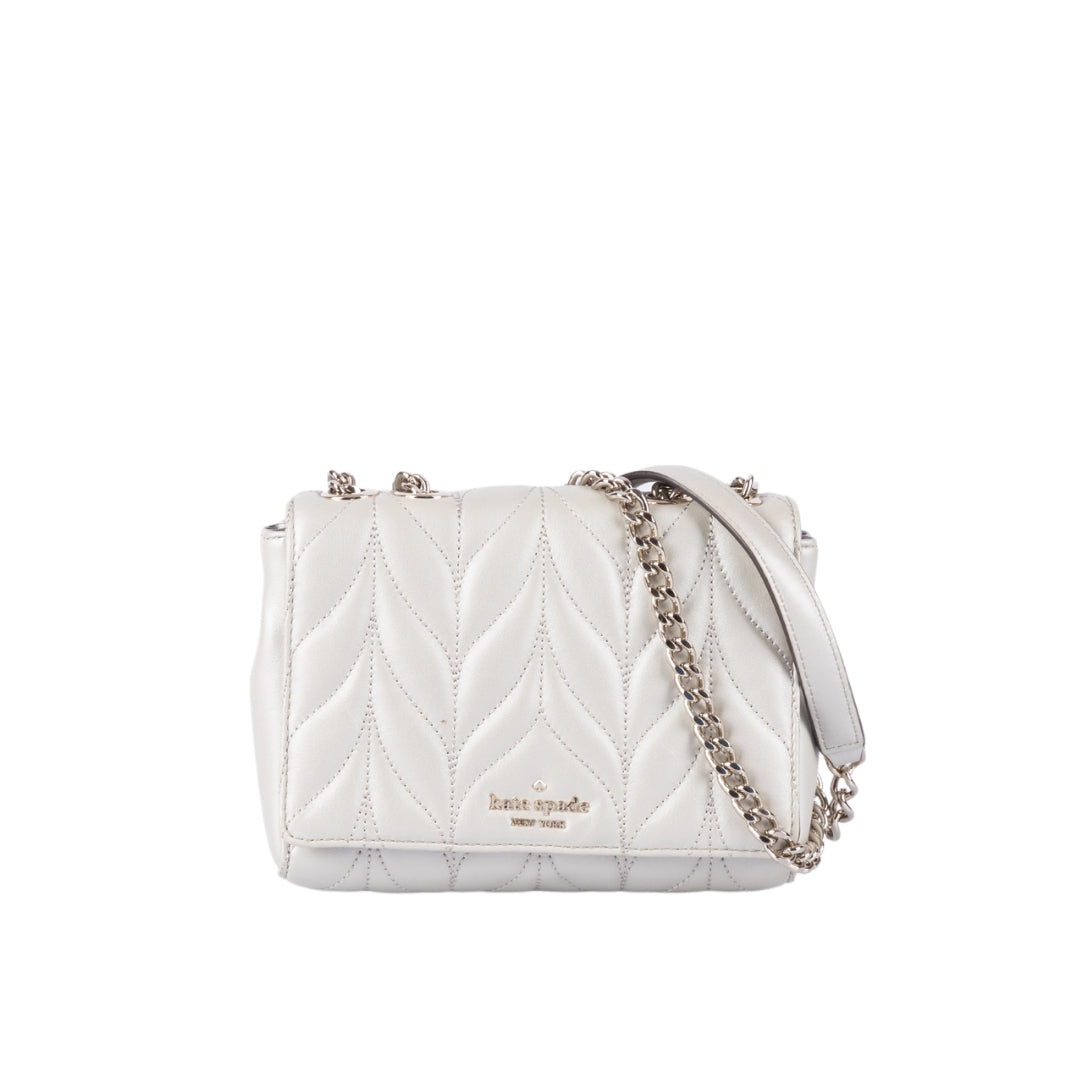 Kate Spade Silver Quilted Leather Evelyn Crossbody Bag